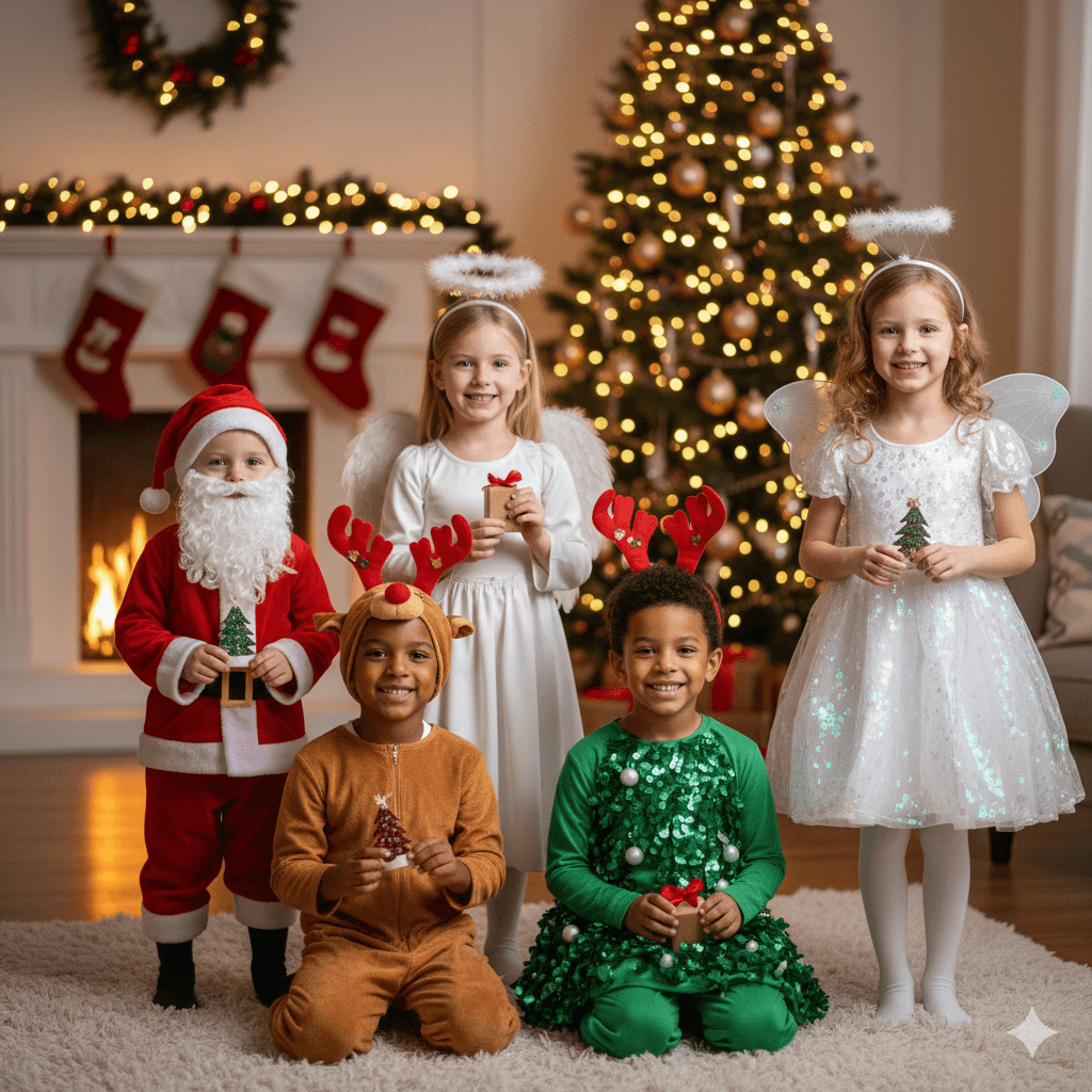 Niños con disfraces navideños