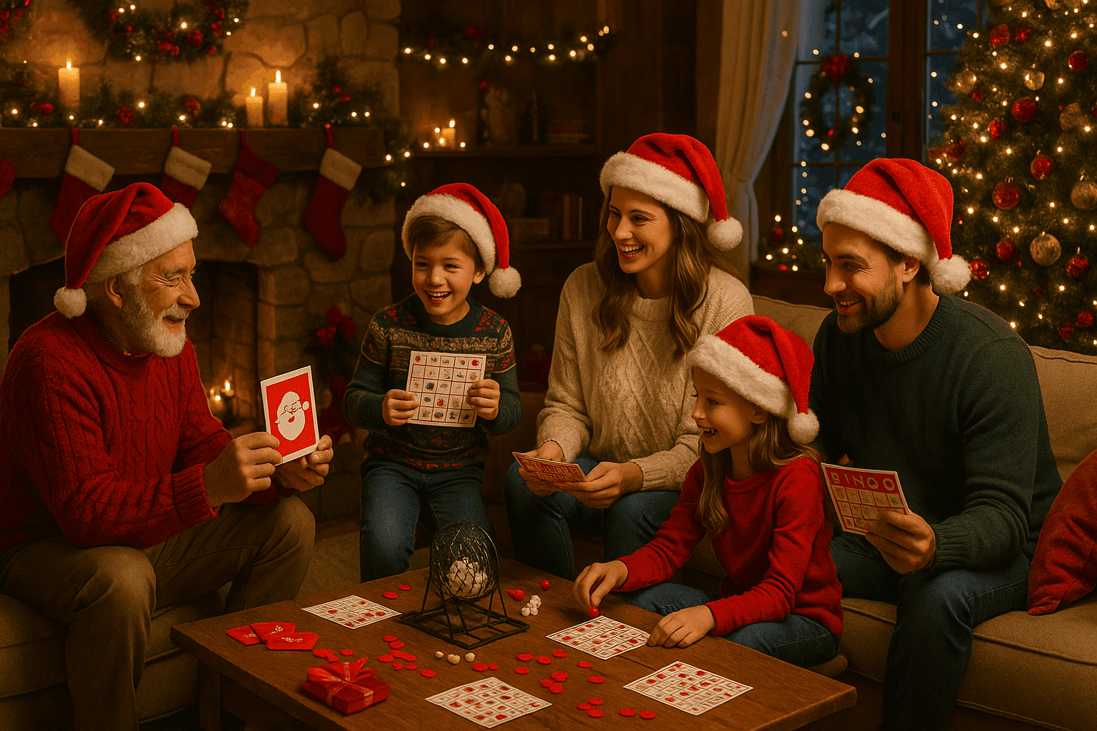 Family playing Christmas Eve games together