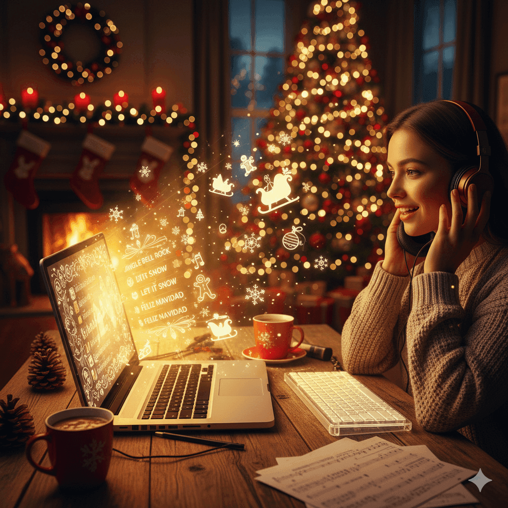 Persona eligiendo canciones navideñas para una playlist festiva