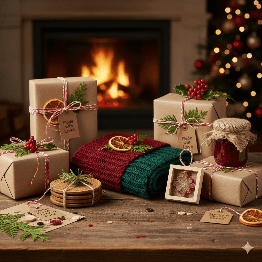 Handmade Christmas gifts with decorations