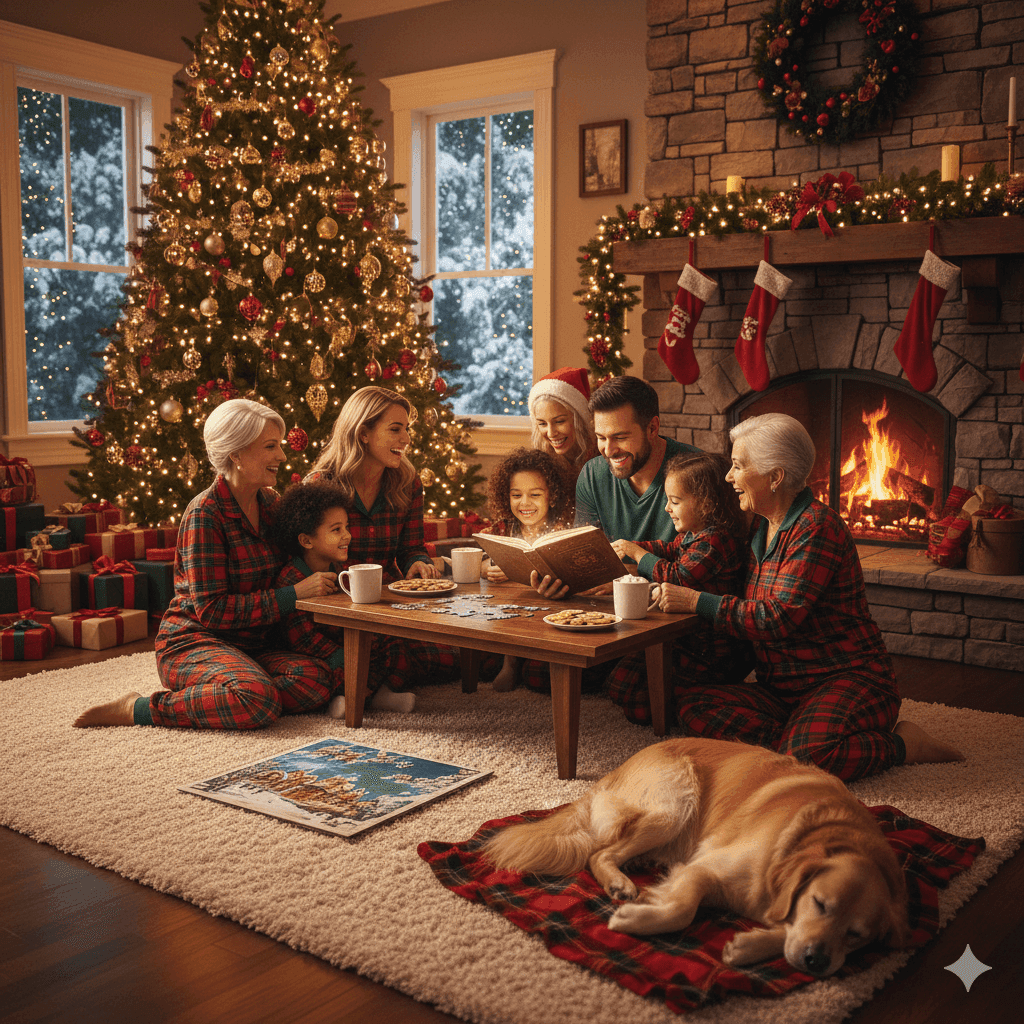 Familia disfrutando una tarde navideña acogedora