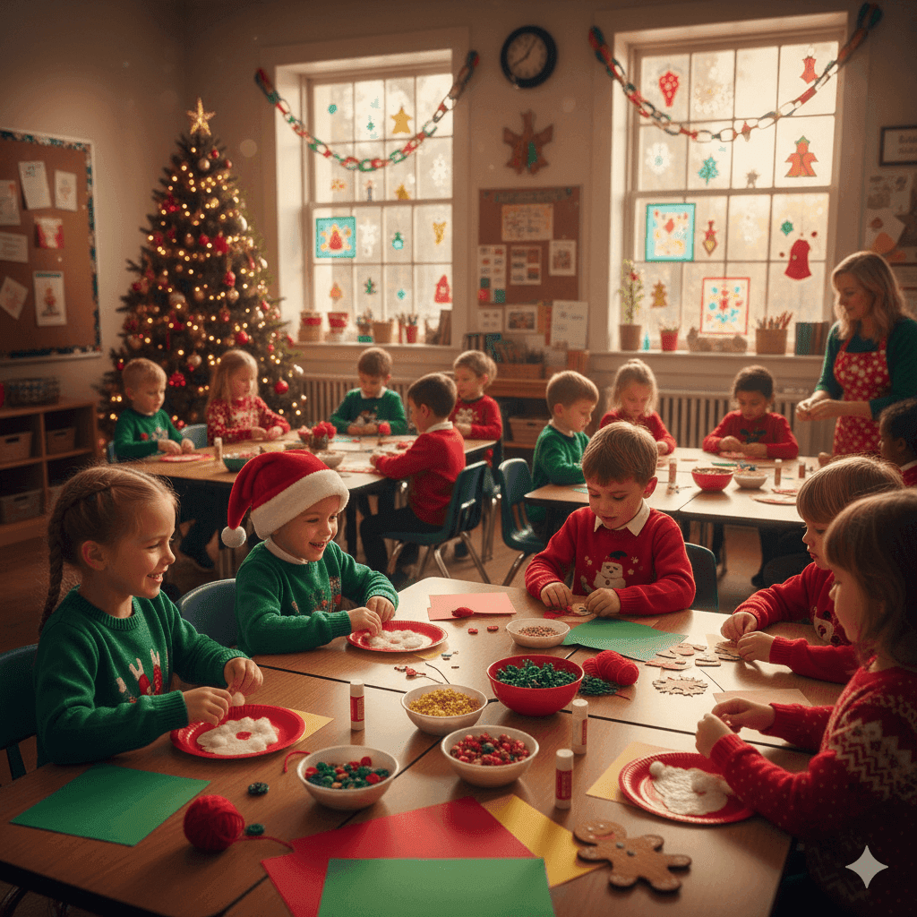 Kids doing Christmas classroom activities