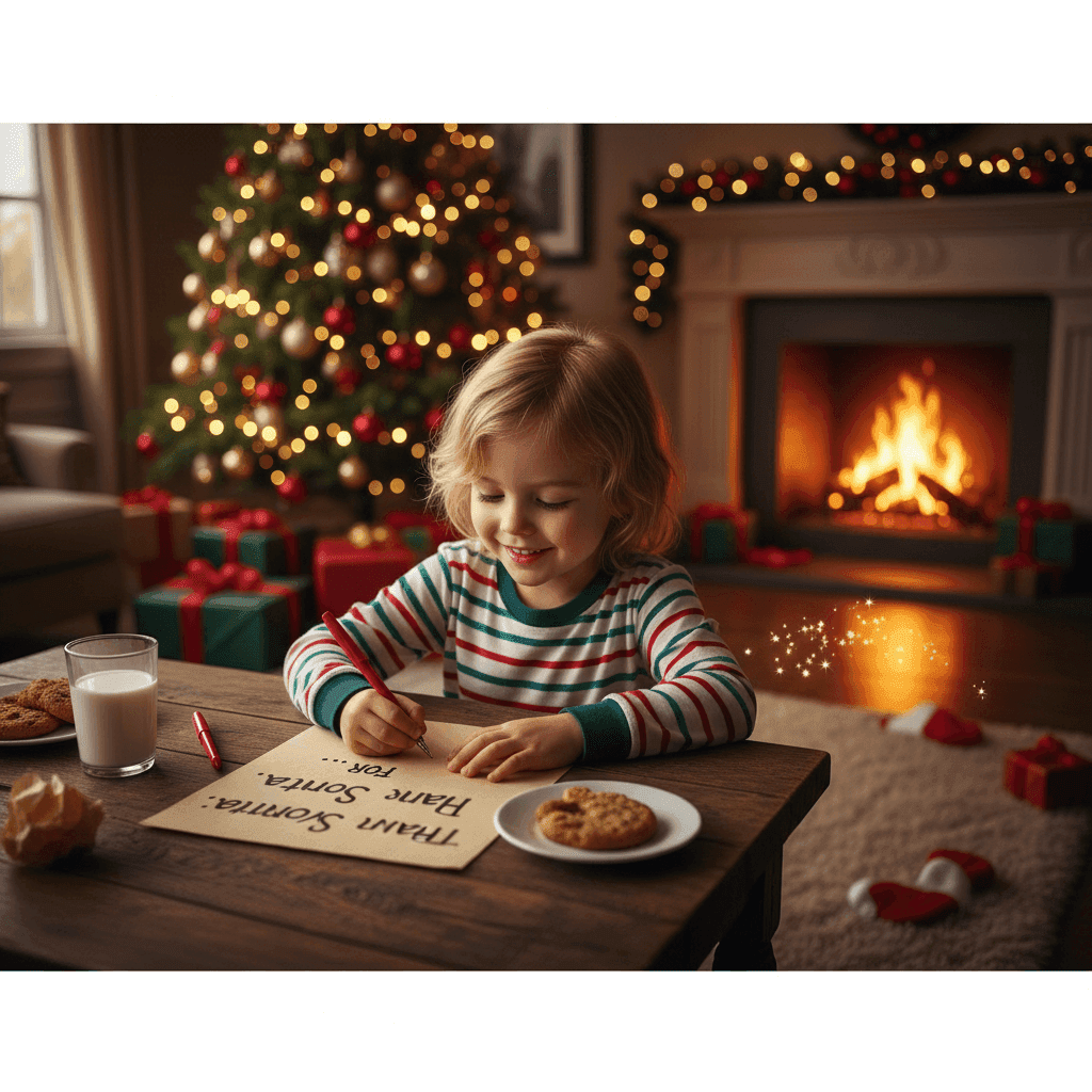 Niño escribiendo una carta de agradecimiento a Papá Noel