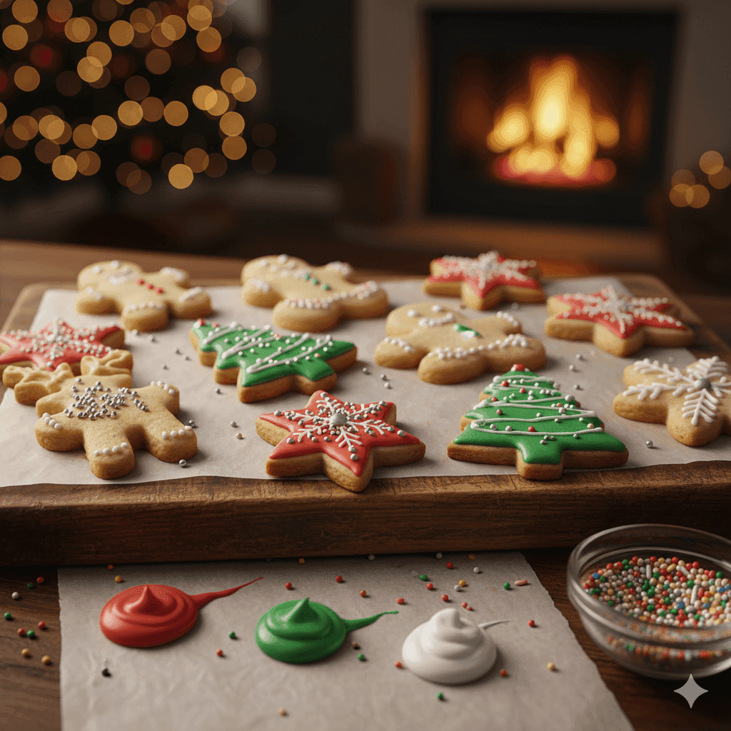 Galletas navideñas decoradas con glasé y granas