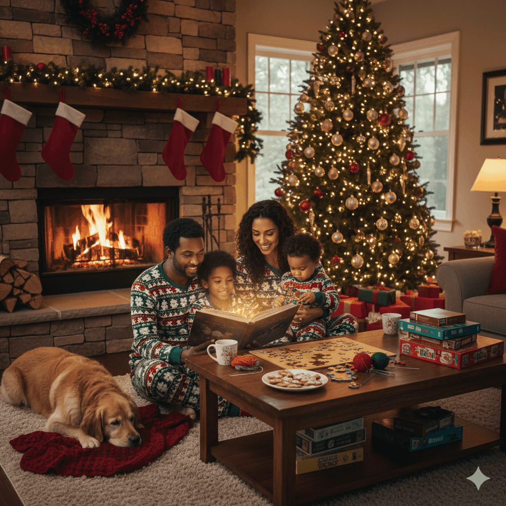 Familia disfrutando una Navidad sin pantallas
