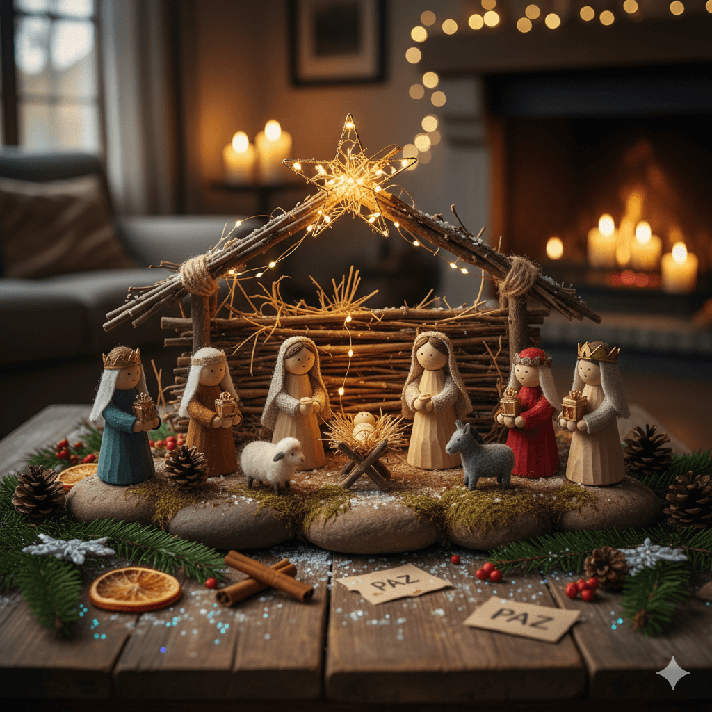 Pesebre casero sencillo hecho con materiales simples