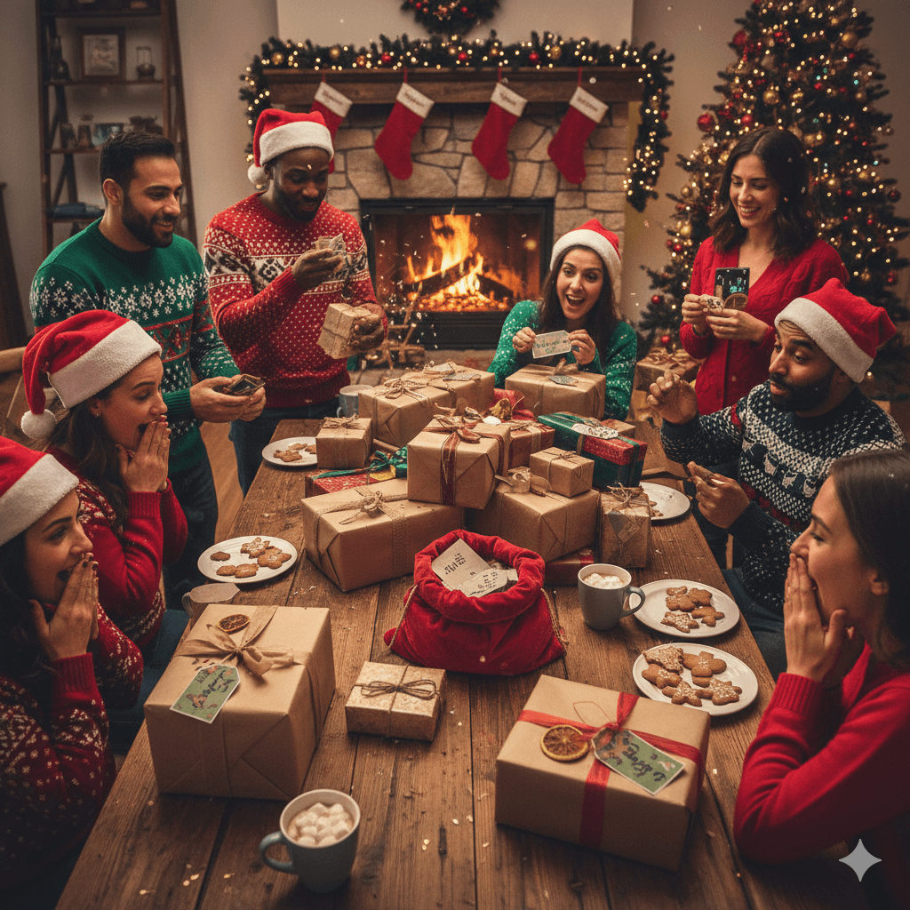 Secret Santa gift exchange with wrapped presents