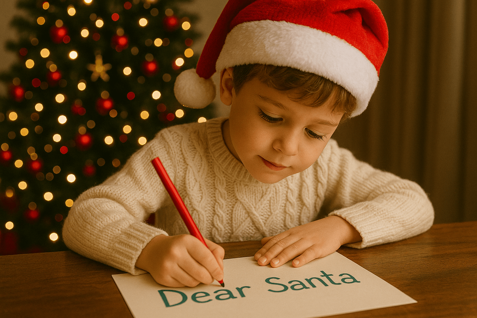 Child writing letter to Santa Claus