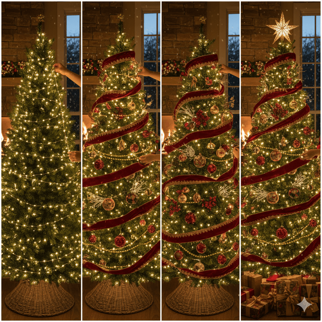 Beautifully decorated Christmas tree step by step
