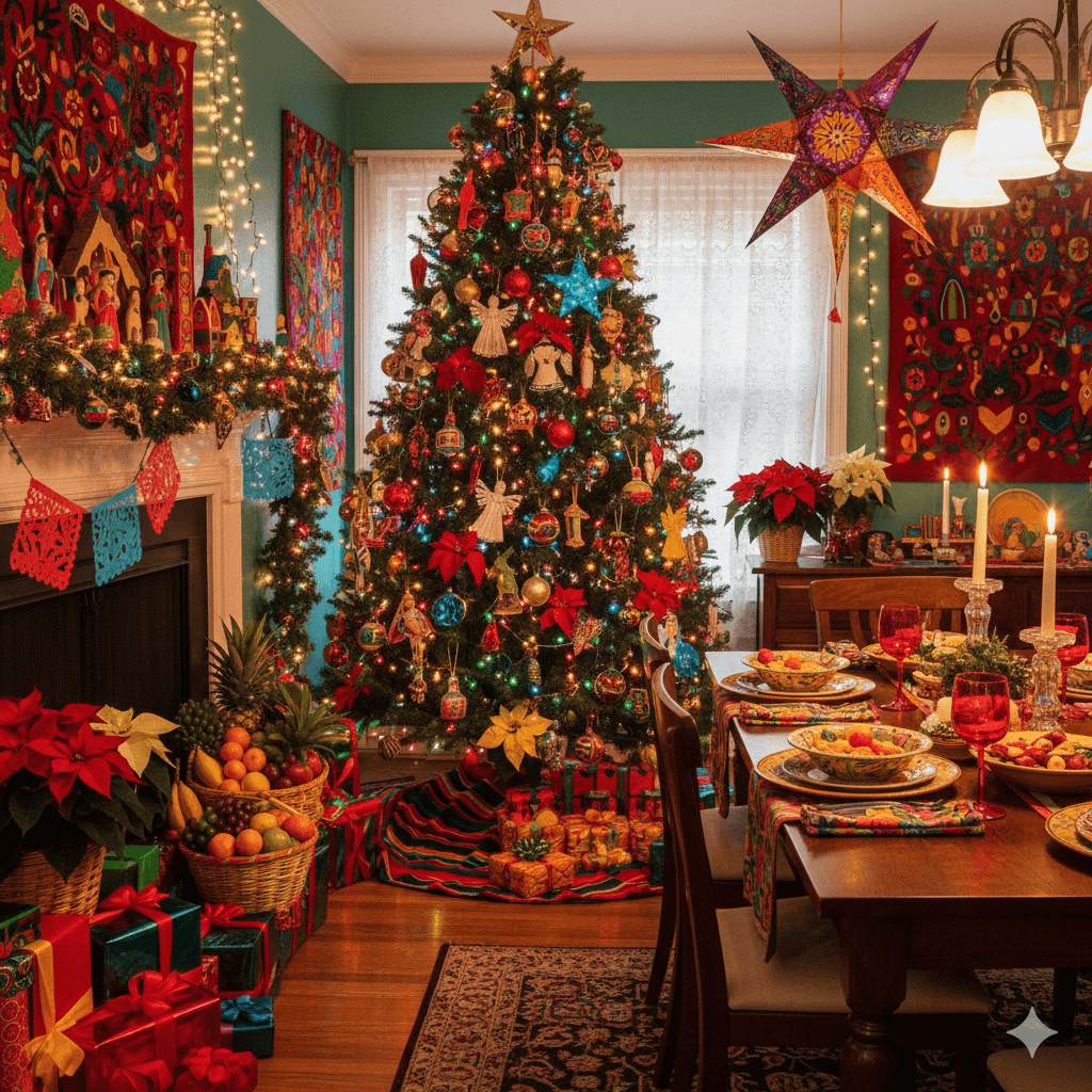 Decoración navideña colorida al estilo latino