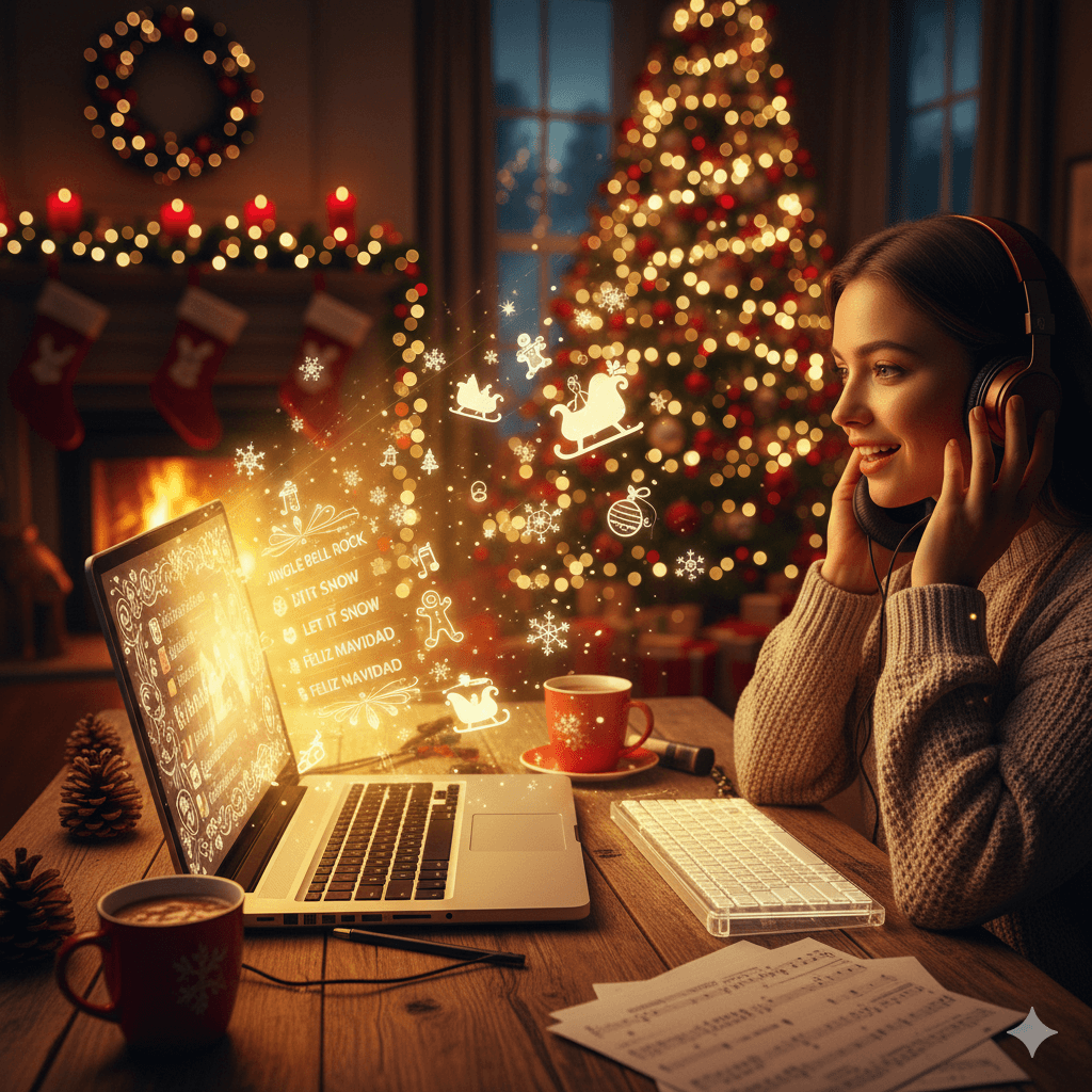 Person choosing Christmas songs for a holiday playlist