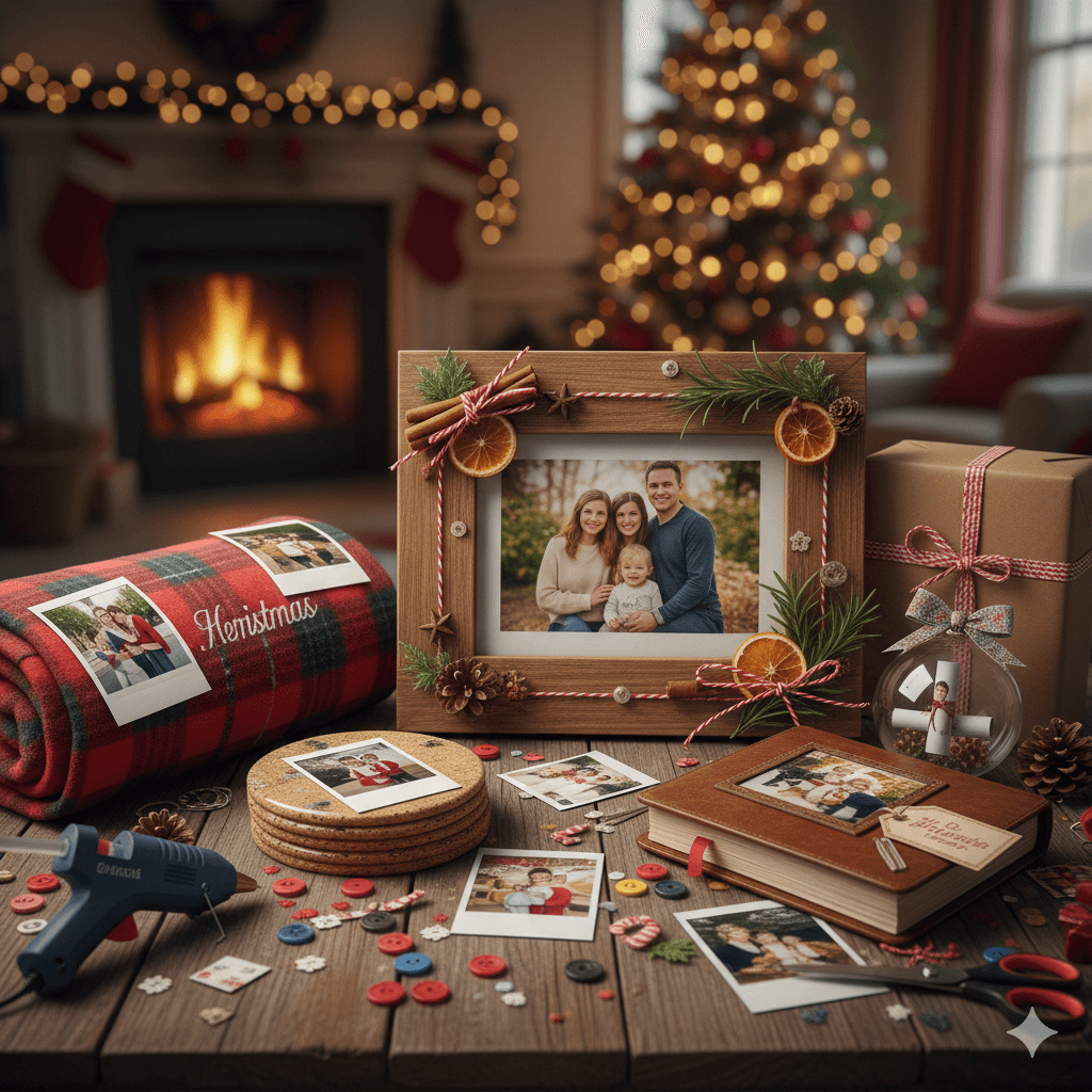 Regalos navideños personalizados hechos a mano con fotos y decoraciones